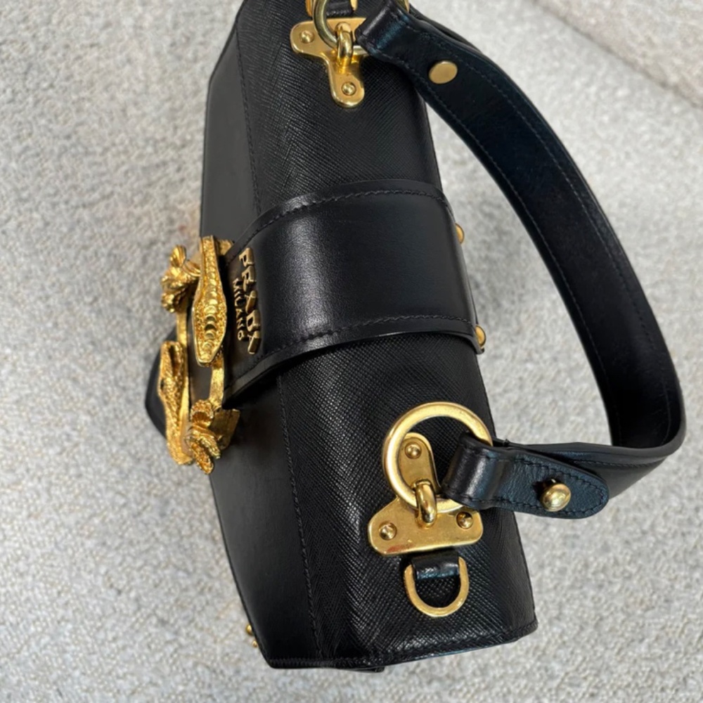 Authentic Pre-Owned Prada Black Leather Animalier Cahier Crossbody Bag - Picture 3 of 16